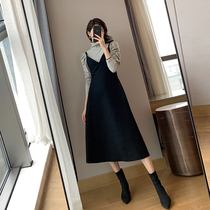 FT GUOGE black harnesses one-piece dress Two sets of women 2022 Spring fit new style Temperament High Collar Suit Dress