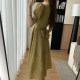 FTGUOGE Puff Sleeve Dress 2023 Summer New V-neck Waist Slim Goddess Fan Dress