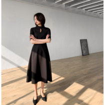 2020 spring black strap waist five-point sleeve watch out for machine dress feminine temperament thin Hepburn small black skirt