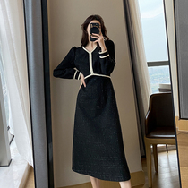FT GUOGE black one-piece dress Girl 2021 Spring loaded with new long sleeve French style retro little fragrant long dress