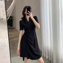 Goo Custom Black Dress Dress Woman 2022 New Summer Suit Collar Lace collection waist display slim Herbenwind Little black dress