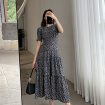Goo Custom Crushed Floral Dress Dress Lady Summer 2022 New Round Collar Cashew Long cover Belly Slim Large Swing Dress