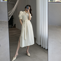 Goo Custom White Dress Dress Woman 2022 Summer New Shirt Collar Cashew Slim Foam With Slim Foam Sleeves A