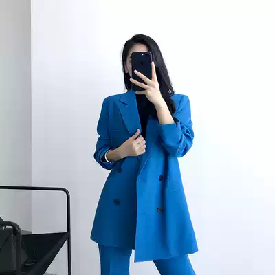 2020 autumn British style blue casual suit suit female Korean temperament nine-point pants suit fashion two-piece suit