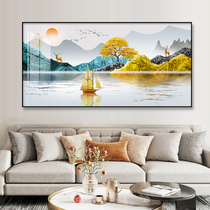 Fushui Jinshan new Chinese sofa background wall hanging painting high-end light luxury horizontal version porch decorative painting living room wall mural