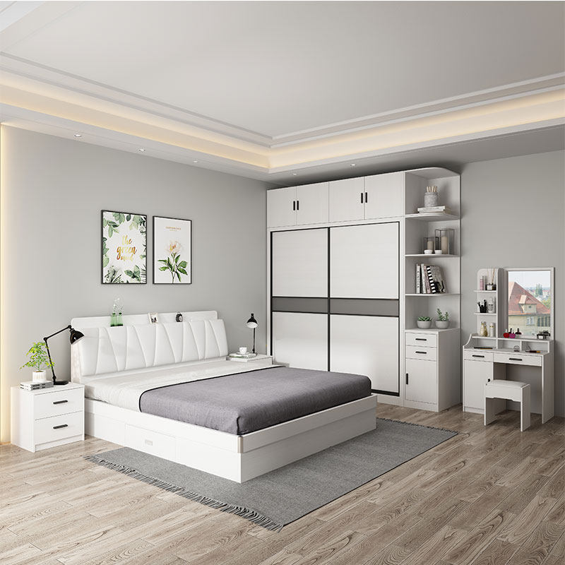 Bedroom Kit Furnishings Modern Minimalist Bed Wardrobe Combination Suit set of main sleeper Bedroom Dresser Dressers complete set 