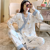 Yuezi clothing cotton postpartum spring and autumn maternal summer thin pregnant women breastfeeding pajamas three sets autumn and winter feeding home