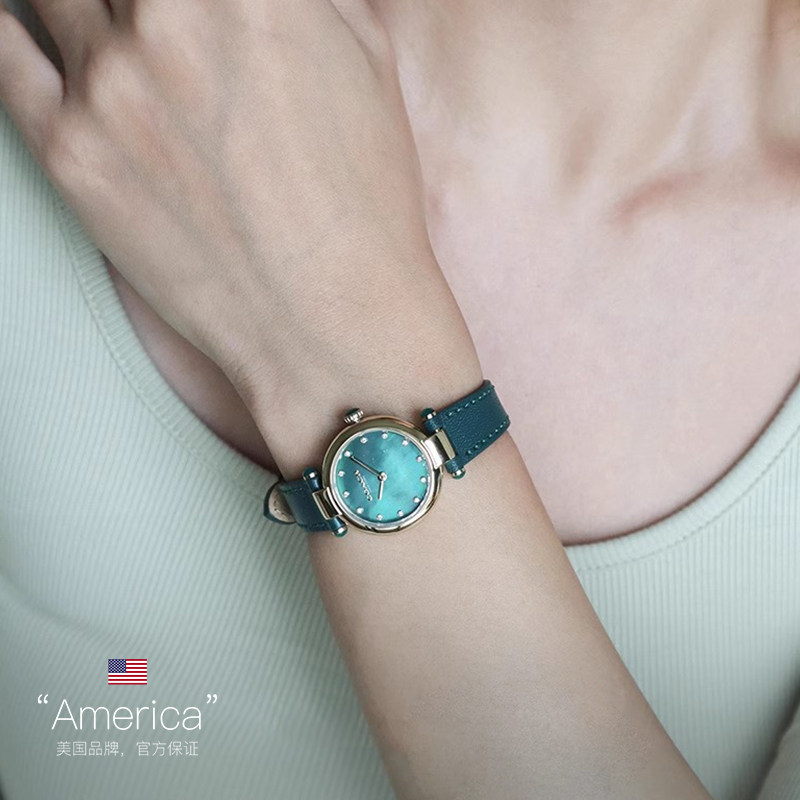 COACH Women's Watch Cary Small Green Watch Mother-Of-Pearl Dial with Diamonds Quartz Women's Watch Gift for Girlfriend