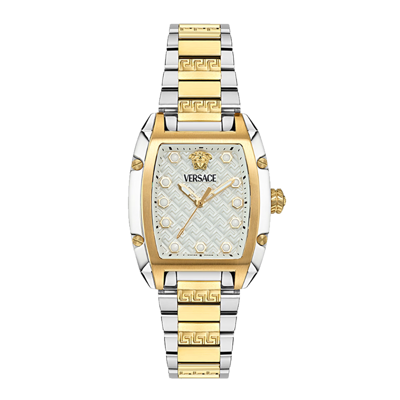 Versace Versace Swiss Small Square Watch with Gold and Steel Strap, Unisex Luxury High-End Wristwatch