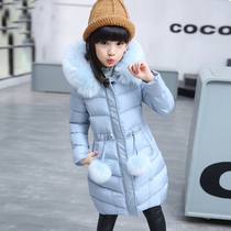 Girls cotton-padded jacket winter 2021 new foreign-style girl thickened cotton-padded jacket long childrens down cotton tide