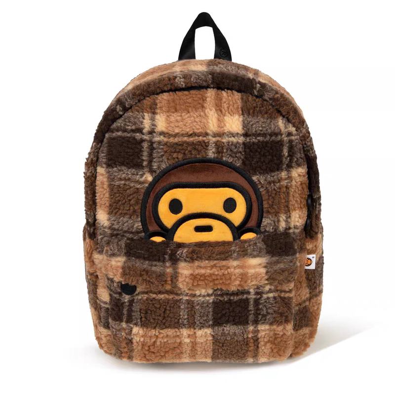 Baby Milo New Plaid Cartoon Monkey Bag Couple Style Plush Backpack