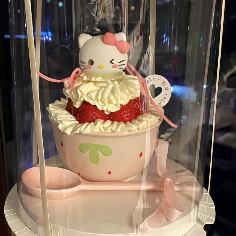 2025 Internet-Famous Christmas Strawberry Bowl Cake Decoration Christmas Hat Kt Cat Figurine Apple Ceramic Bowl Dessert Decoration
