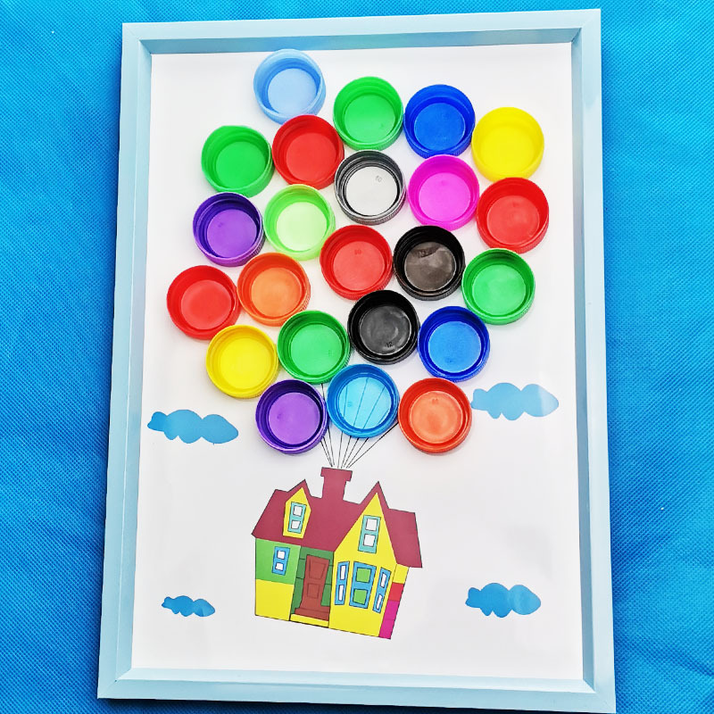 Turning Waste into Treasure: Recycling and Environmental Protection through Handmade Balloon Bottle Cap Painting Competition, Making Collage Paintings from Bottle Caps, and Creating from Waste Materials