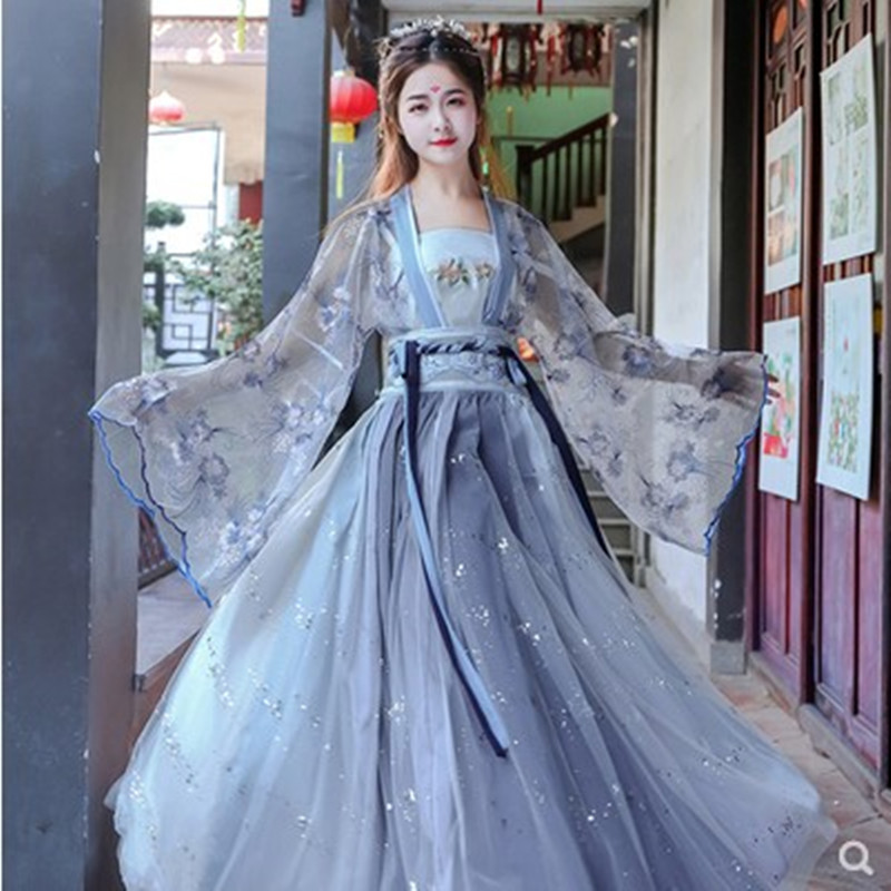 Original Hanfu for Women with a Fairy-Like Chinese Style, Featuring Ethereal Cherry Blossoms, Super Fairy-Like, Everyday Ancient-Style Large-Sleeved Shirt, Traditional Costume