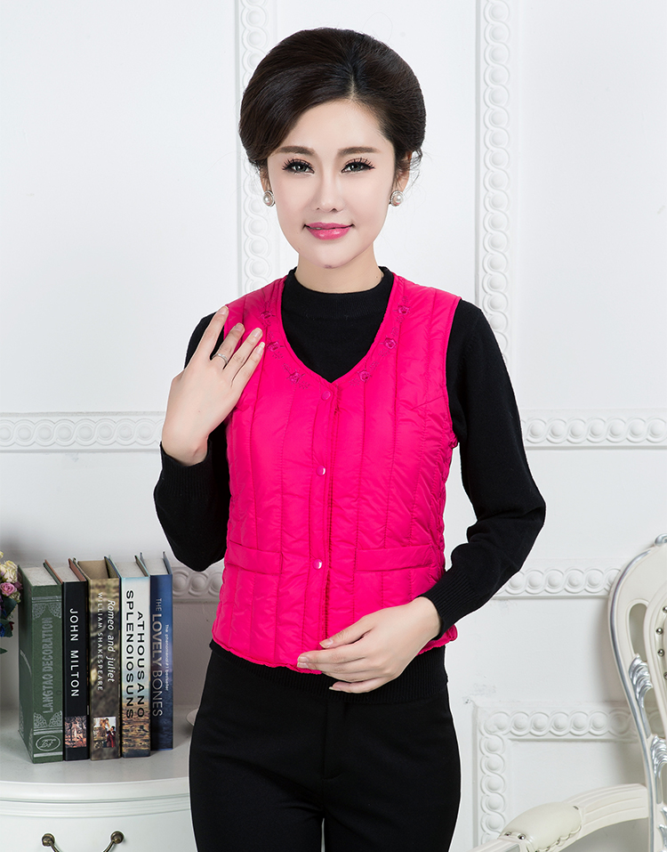 Mùa thu đông trung thu nữ rộng vai thêu xuống áo bông mẹ trang trí cơ thể lạnh vest ấm vest áo khoác nữ form rộng