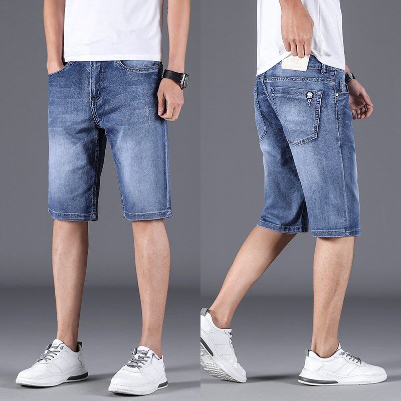 Denim shorts men's local summer straight elastic five-point five-point pants foreign trade export tail single discount thin section 5-point breeches