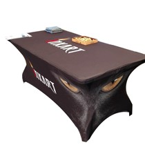 Factory custom advertising printed tablecloth table flag elastic cloth all over flannel event exhibition round flame retardant cloth color