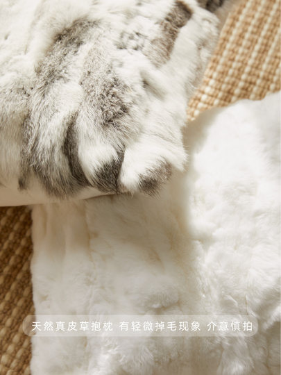 天然獭兔毛抱枕！撸猫手感法风轻奢天然皮草靠枕沙发客厅无风生活
