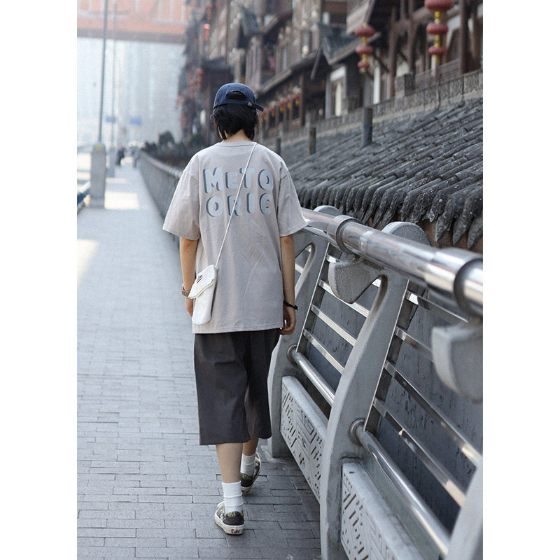 Nobodyknows summer Japanese basic all-match simple pocket letter printing loose men's and women's short-sleeved T-shirt