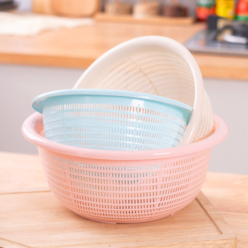 Kitchen Three Drop Baskets to Wash Fruit Asphalt Blue Fruit and Vegetable Basket Plastic Sieve