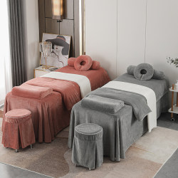 New beauty salon bed sheet set of four, milk velvet coral bedspread, three-piece high-end crystal velvet Japanese style light luxury special