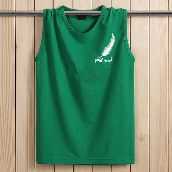 Summer sleeveless vest men's cotton round neck wide shoulder T -shirt men plus fertilizer increase the size of shoulder thin elastic vest