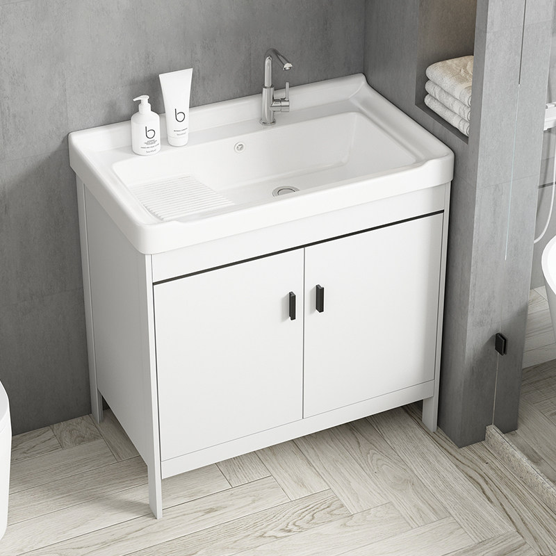 Space Aluminum Laundry Cabinet Balcony Laundry Trough Ceramic Handwashing Bench Pool Floor Combo Cabinet With Washboard Bath Cabinet-Taobao
