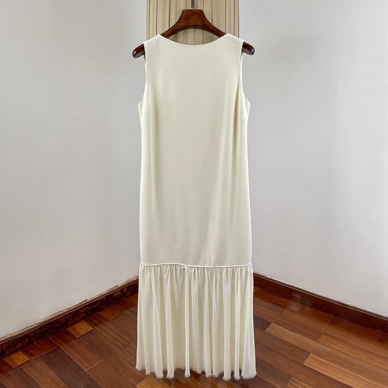 Minimalist Style Acetate Linen Sleeveless Tank Dress for Women! Summer High-End Feel with Chiffon Hem, Flowing Straight Dress