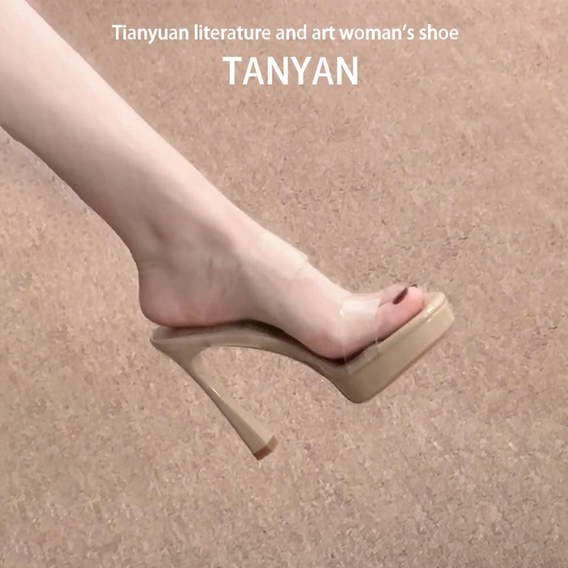 Nude Sandals for Women 2026 New Summer Outerwear Fashionable High-End Transparent Sandals Stiletto Waterproof Platform High Heels