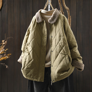 Super nice-looking quilted thin coat for women 2025 winter new style rhombus literary casual versatile foreign style light and thin cotton-padded jacket