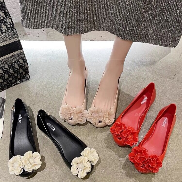 2026 New Model Meili Women's Shoes Camellia Brazilian Jelly Shoes with Hidden Heel, Peep-Toe Soft Sole Single Shoes