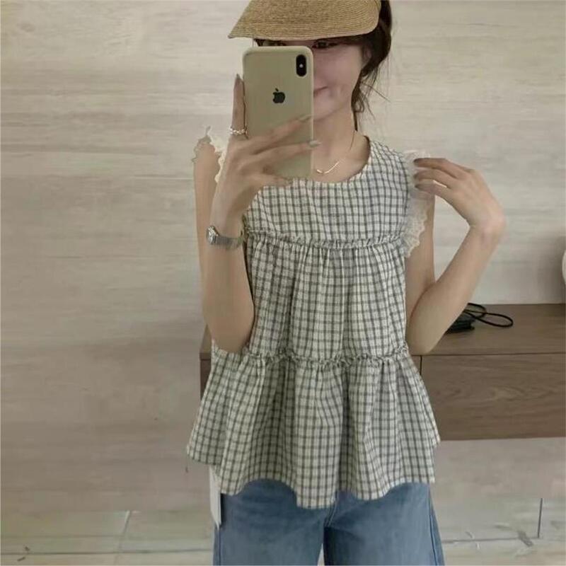 Summer 2026 New Loose Casual Versatile Sleeveless Plaid Vest Shirt for Women, Fashionable Tops for Petite Figures