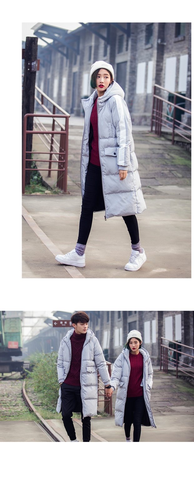 Áo khoác cotton mùa đông Phiên bản Hàn Quốc của áo khoác mỏng nam và nữ trong phần dài của đầu gối trùm xuống áo khoác cotton nam đồ đôi nam nữ
