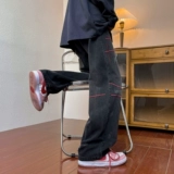 Джинсы, утепленные демисезонные штаны, европейский стиль, в американском стиле, свободный прямой крой