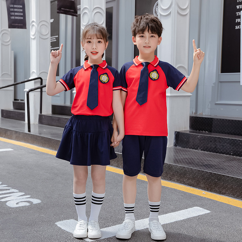 Boys and girls summer primary school uniform two-piece children's short-sleeved suit sportswear class service kindergarten garden uniform