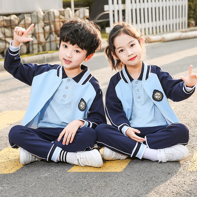 Three-piece sets of neutral baseball suit for students in the school uniform of the English Winter Bright Children's Blue School Uniform