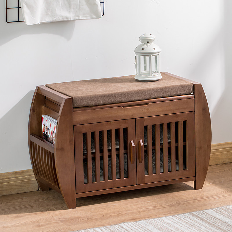 New Chinese-style door-changing shoe stool bamboo solid wood simple door storage shoe cabinet porch modern seatable shoe-wearing stool