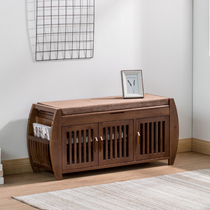 New Chinese Home Entrance Door Changing shoes Bench Bamboo Solid Wood can sit door hall Xuanguan with small shoe cabinet Multi-functional entrance wearing