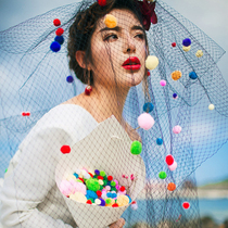 Korean new wedding photography props location tour seaside photo bridal head yarn fashion short version shape yarn