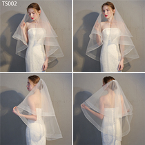 Korean bride double layer covering head yarn short wedding ceremony brigade photo Super Xiansen line headwear gauze hair comb