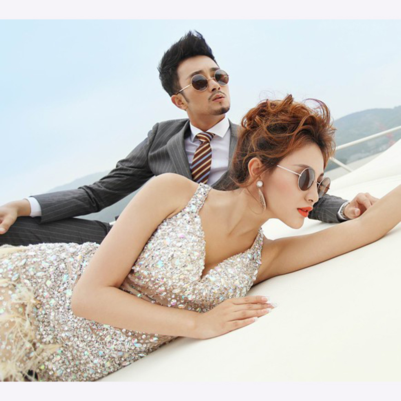 Kính râm tròn hoàng tử phong cách Trung Quốc trang phục đạo cụ chụp ảnh cá nhân ảnh cưới Hoàng Xiaoming kính cưới giá kính cận
