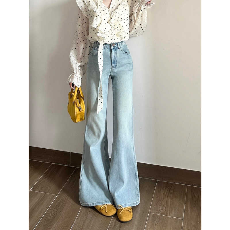 Light Blue Flared Jeans for Women, Summer Thin Style, 2026 New Model, Plus Size, Slimming for Petite Figures, Bell-Bottom Pants
