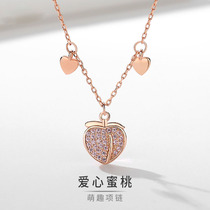 New peach heart necklace s925 sterling silver Korean love full diamond heart pendant creative niche choker cross chain