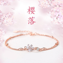 S925 spring new net red cherry blossom double bracelet female sterling silver girl heart girl best friend hand decoration fashion trend silver jewelry
