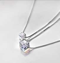 S925 sterling silver Korean version of Rubiks Cube crystal necklace Austrian colorful aurora sugar crystal clavicle chain