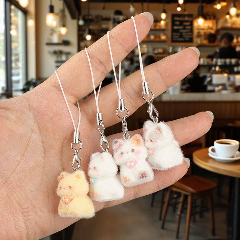 New cute cartoon flocked 3D resin cat phone charm, keychain, bag pendant, phone strap gift