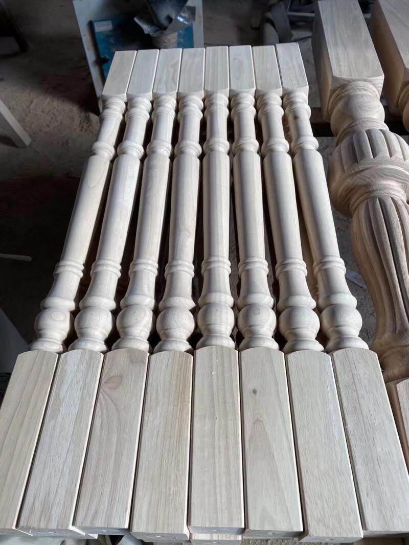 Solid wood stair armrest rubber wood small column large column No. 1 white stubble column guard rail armrest elbow log hair-blank