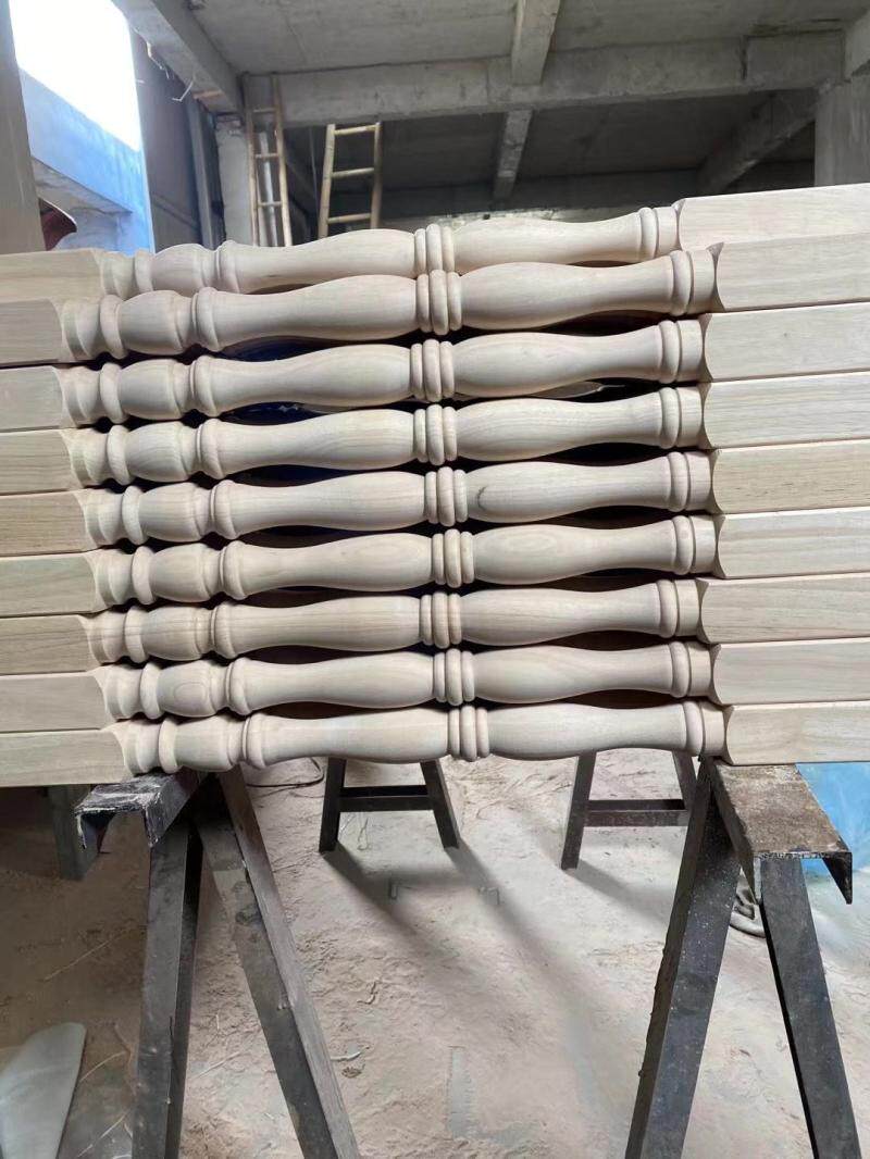Solid Wood Stairway Armrest Railings Rubber Wood Small Column Large Column White Stubble 2 Number of solid wood Stair Post Armrest Drying material