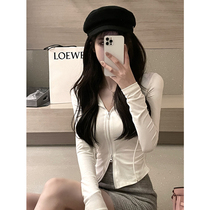 JMSHOP Qiao Han Jie Skinny Slim Fit Short Jacket Double Zipper Hoodie Women's Interior Design T-shirt