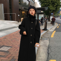 Woolen coat women's middle school long 2021 new autumn and winter cashmere knee-thick black Hepburn woolen coat
